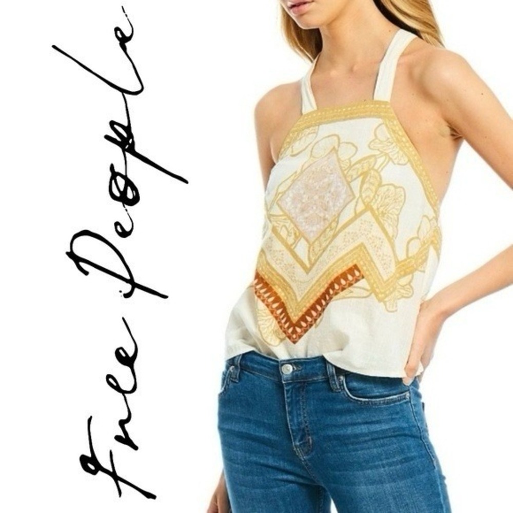 FREE PEOPLE Cool Cabana Tank 100% Cotton Medium Blouse Shirt Top Halter